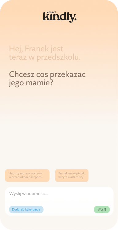 Ekran aplikacji Kindly — komunikacja między rodzicami